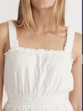 Marine Layer White Smocked Waist Ruffle Strap Tank